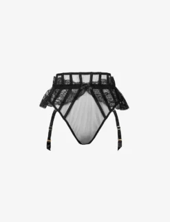 AGENT PROVOCATEUR Rozlyn Mesh And Lace Suspender Thong