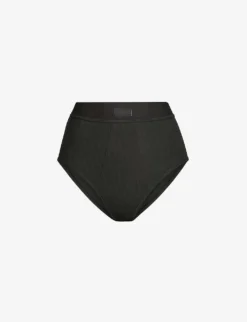 High-rise Ribbed Stretch-cotton Briefs