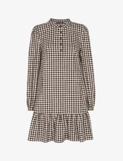 Whistles Gingham Ruffle-trimmed Woven Mini Dress