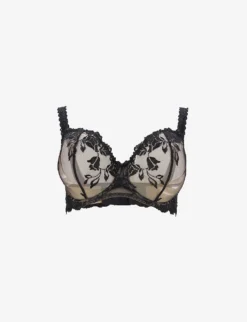 Aubade Sofessence Floral-embroidered Stretch-mesh Half-cup Bra