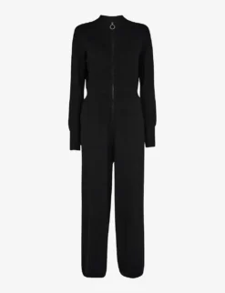 Whistles Long-sleeve Wide-leg Cotton-blend Jumpsuit