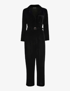 Whistles Avery Belted Wide-leg Velvet Jumpsuit
