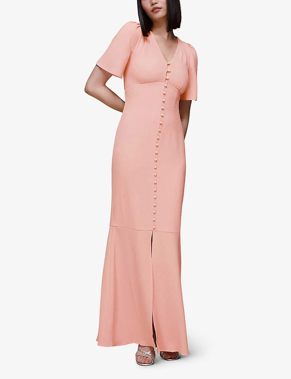 Whistles Molly Button-through V-neck Stretch-crepe Maxi Dress - Image 2