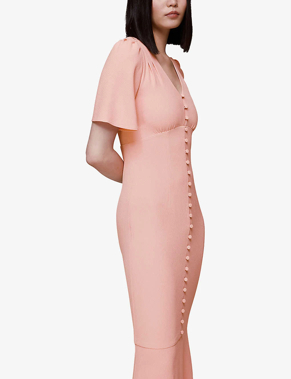 Whistles Molly Button-through V-neck Stretch-crepe Maxi Dress - Image 3