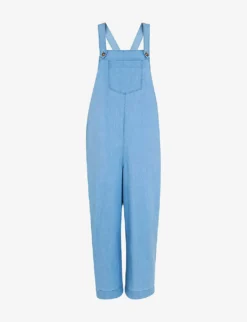 Whistles Rita Sleeveless Relaxed-fit Wide-leg Cotton-blend Dungarees