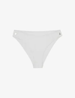Reiss Iris Gold-tone Button Stretch-nylon Bikini Bottoms