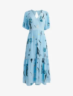 Whistles Abstract-print V-neck Silk Midi Dress