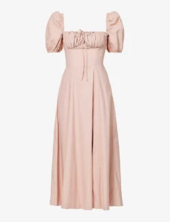Tallulah Puffed-sleeve Cotton-blend Midi Dress