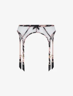 AGENT PROVOCATEUR Ellise Tiger-trim Mesh Suspender Belt