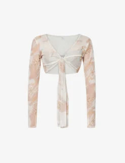 Asymmetric Abstract-print Woven Top