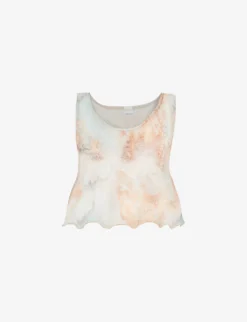 Graphic-print Scalloped-hem Woven Top
