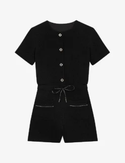 Maje Izola Buttoned Drawstring-waist Tweed Playsuit
