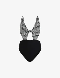 AllSaints Petra Monogram-print Stretch Recycled-polyamide Swimsuit