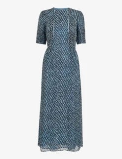Whistles Graphic-print Cap-sleeve Recycled-polyester Midi Dress