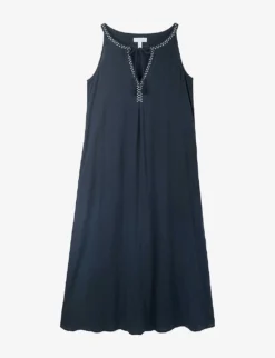 Embroidered-neckline Relaxed-fit Cotton Maxi Dress