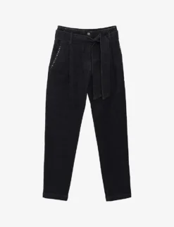 Ikks Crystal-embellished Paperbag-waist High-rise Stretch-denim Jeans