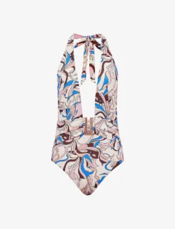 Reiss Isabel Plunge-neck Graphic-print Swimsuit