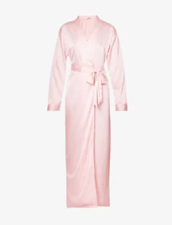 Diamond-pattern Contrast-piping Stretch-satin Robe