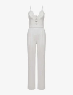 Reiss Cora Lace-bodice Stretch-woven Jumpsuit