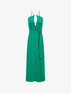 Reiss Arianna Plunge Halter-neck Woven Midi Dress