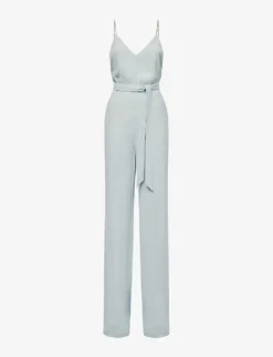 Reiss Irina Embellished-strap Belted-waist Woven Jumpsuit