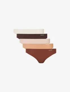 Calvin Klein Invisibles Mid-rise Pack Of Five Stretch-woven Thongs
