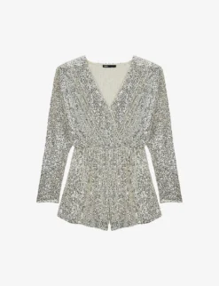 Maje Sequin-embellished Stretch-woven Playsuit