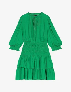 Maje Tiered-skirt Satin Mini Dress