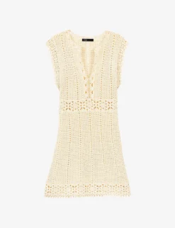 Maje Sleeveless Cotton-blend Crochet Mini Dress
