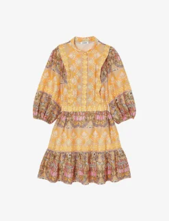 Sandro Geometric Floral-print Linen-blend Mini Dress