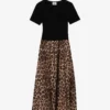 CLAUDIE PIERLOT Tulipe Bi-material Leopard-print Cotton Midi Dress