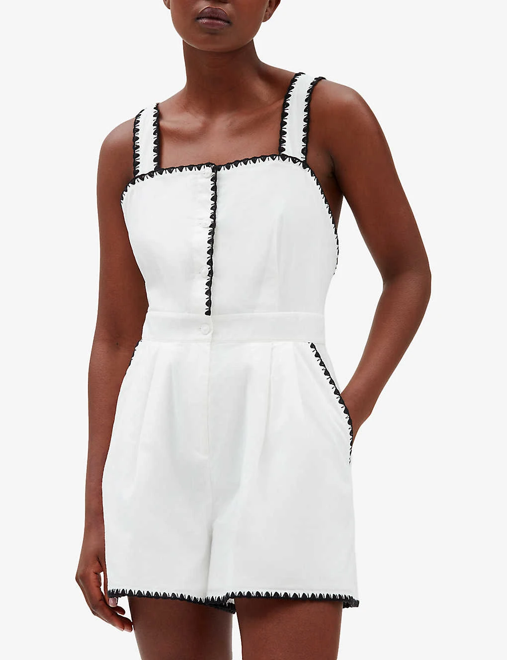 CLAUDIE PIERLOT Contrast Embroidered-trim Cotton Jumpsuit - Image 3