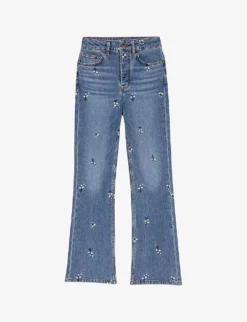 Maje Floral Crystal-embellished Flared High-rise Stretch-denim Jeans
