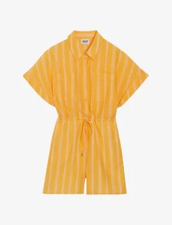 CLAUDIE PIERLOT Joan Leopard-print Belted-waist Cotton Playsuit