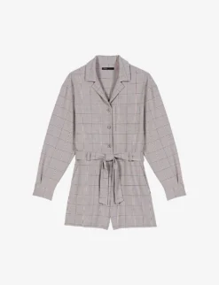 Maje Check-print Stretch Wool-blend Short Jumpsuit