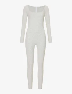 Square-neck Long-sleeved Stretch-cotton Unitard