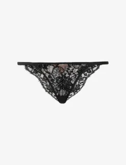 Hera Floral-embroidered Mid-rise Stretch-lace Briefs