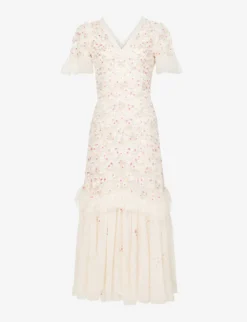 Evening Primrose Floral-embroidered Tulle Gown