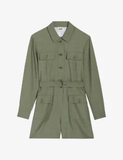CLAUDIE PIERLOT Janis Belted Collared Stretch-woven Playsuit