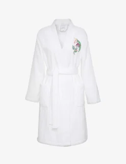 Bahamas Flower-embroidered Organic-cotton Bath Robe