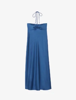 CLAUDIE PIERLOT Ravie Halterneck Gathered Satin Midi Dress