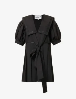 Sailor-collar Flared-skirt Woven Midi Dress