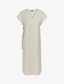 Soeur Ushuaia Side-tie V-neck Cotton And Linen-blend Midi Dress