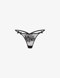 AGENT PROVOCATEUR Lindie Mid-rise Embroidered Floral Mesh Thong