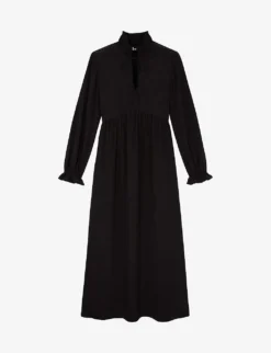 THE KOOPLES Smocked High-neck Silk Maxi Dress