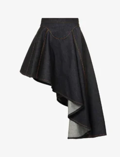 Alexander McQueen Asymmetric-hem Denim Midi Skirt