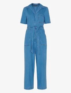 Whistles Ciara Open-collar Elasticated-back Cotton Jumpsuit