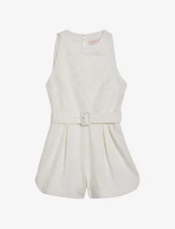 Ted Baker Finliee Floral-embroidered Belted Woven Playsuit