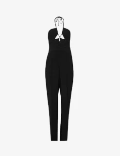 Gala Halterneck Pleated-bodice Crepe Jumpsuit