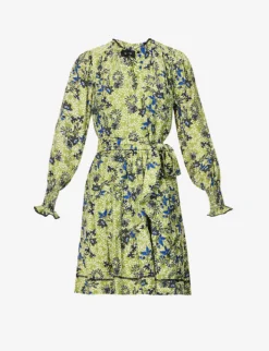 ME AND EM Meadow Floral-print Belted Woven Mini Dress